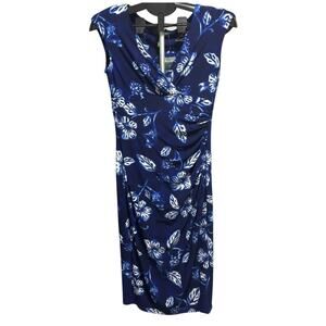 RALPH LAUREN LRL Dress Blue Floral Stretch Jersey Sheath Women's Size 6